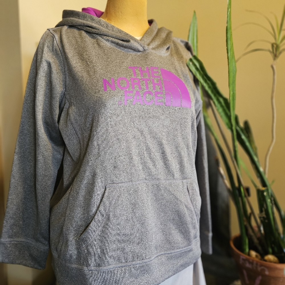 The North Face Gray Hoodie with Pink Logo